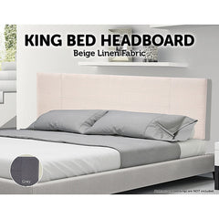 Linen Fabric King Bed Headboard Bedhead - Beige