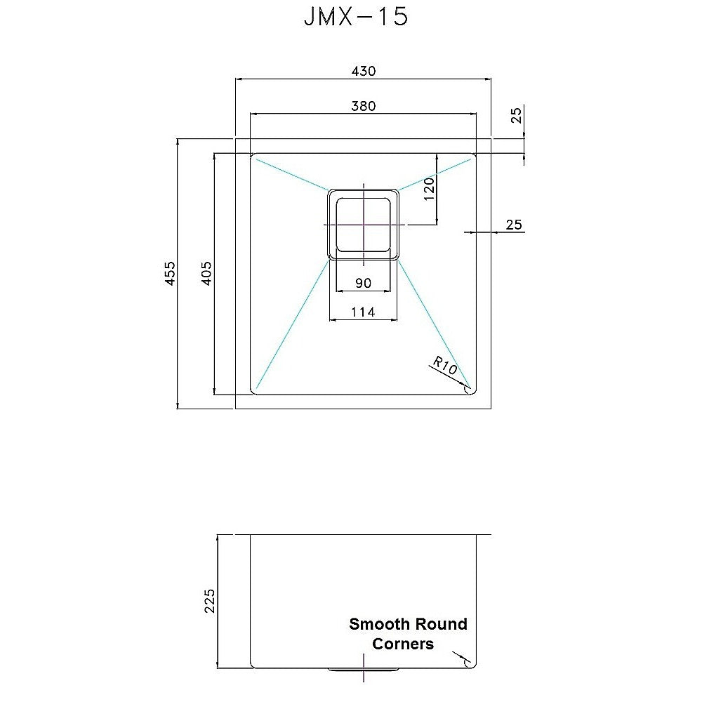 430x455mm Handmade 1.5mm Stainless Steel Undermount / Topmount Kitchen Sink with Square Waste