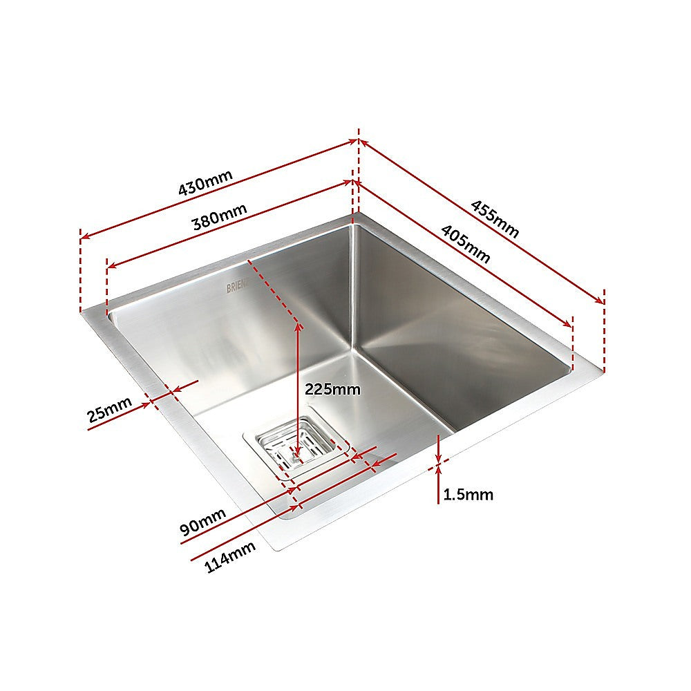 430x455mm Handmade 1.5mm Stainless Steel Undermount / Topmount Kitchen Sink with Square Waste