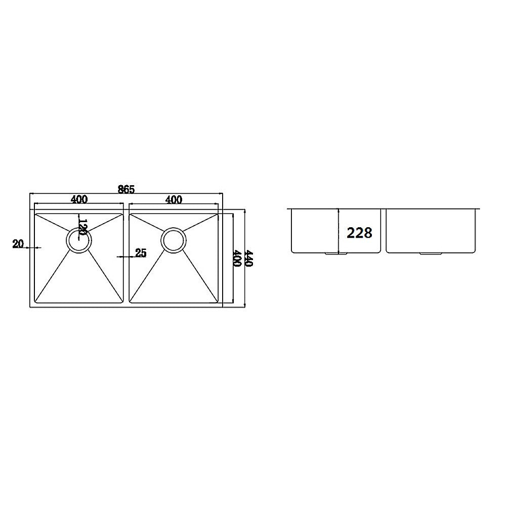 865x440mm Handmade Stainless Steel Undermount / Topmount Kitchen Sink with Waste