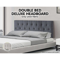 Linen Fabric Double Bed Deluxe Headboard Bedhead - Grey