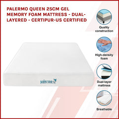 Palermo Queen 25cm Gel Memory Foam Mattress - Dual-Layered - CertiPUR-US Certified