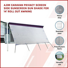 4.0m Caravan Privacy Screen Side Sunscreen Sun Shade for 14' Roll Out Awning