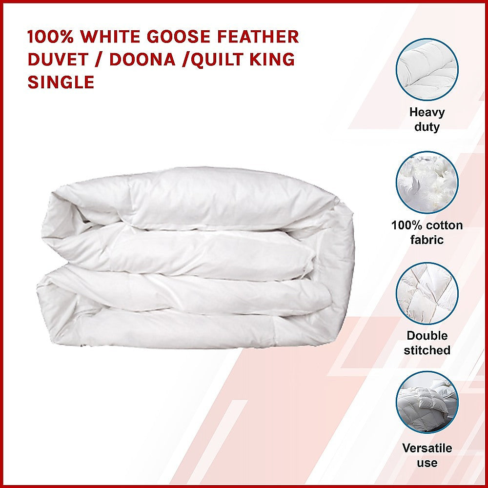 100% White Goose Feather Duvet / Doona /Quilt King Single