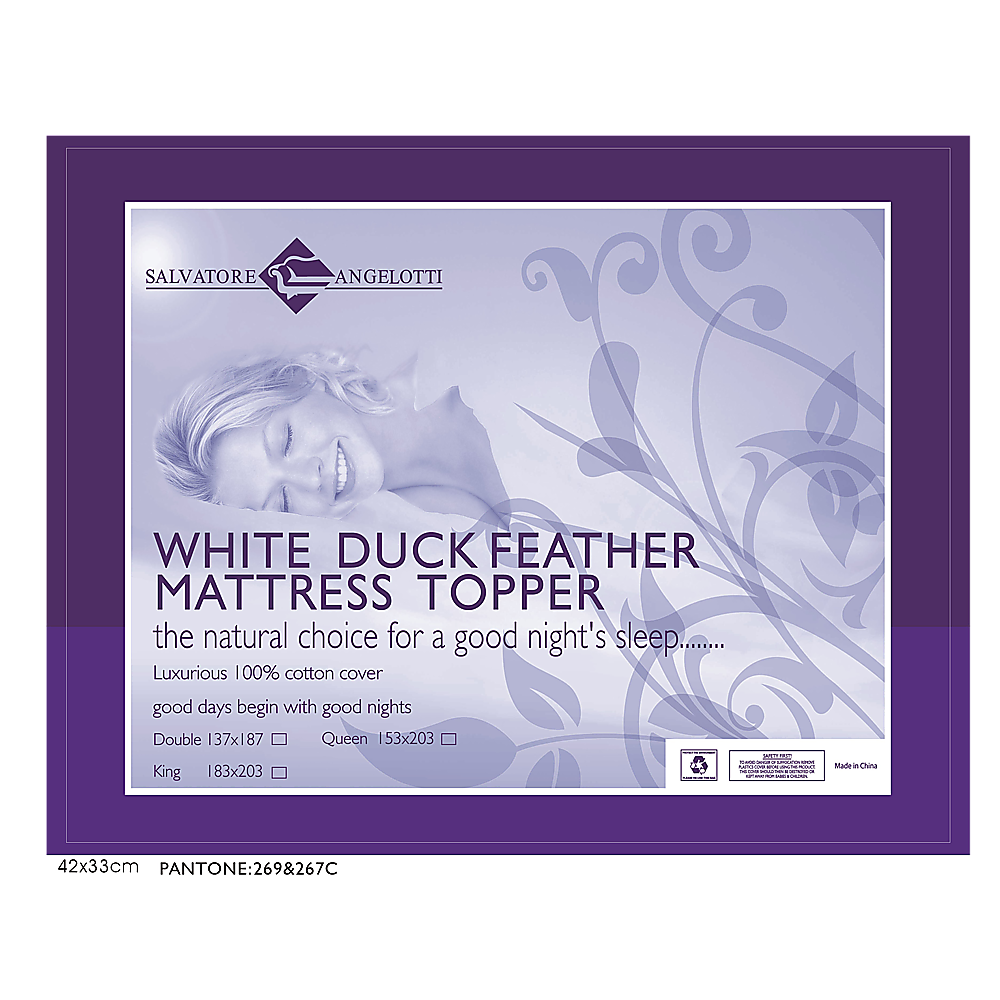 100% White Duck Feather Mattress Topper King Single