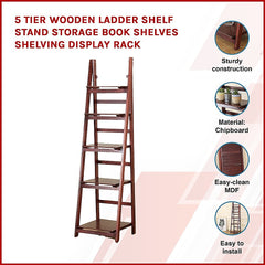 5 Tier Wooden Ladder Shelf Stand Storage Book Shelves Shelving Display Rack