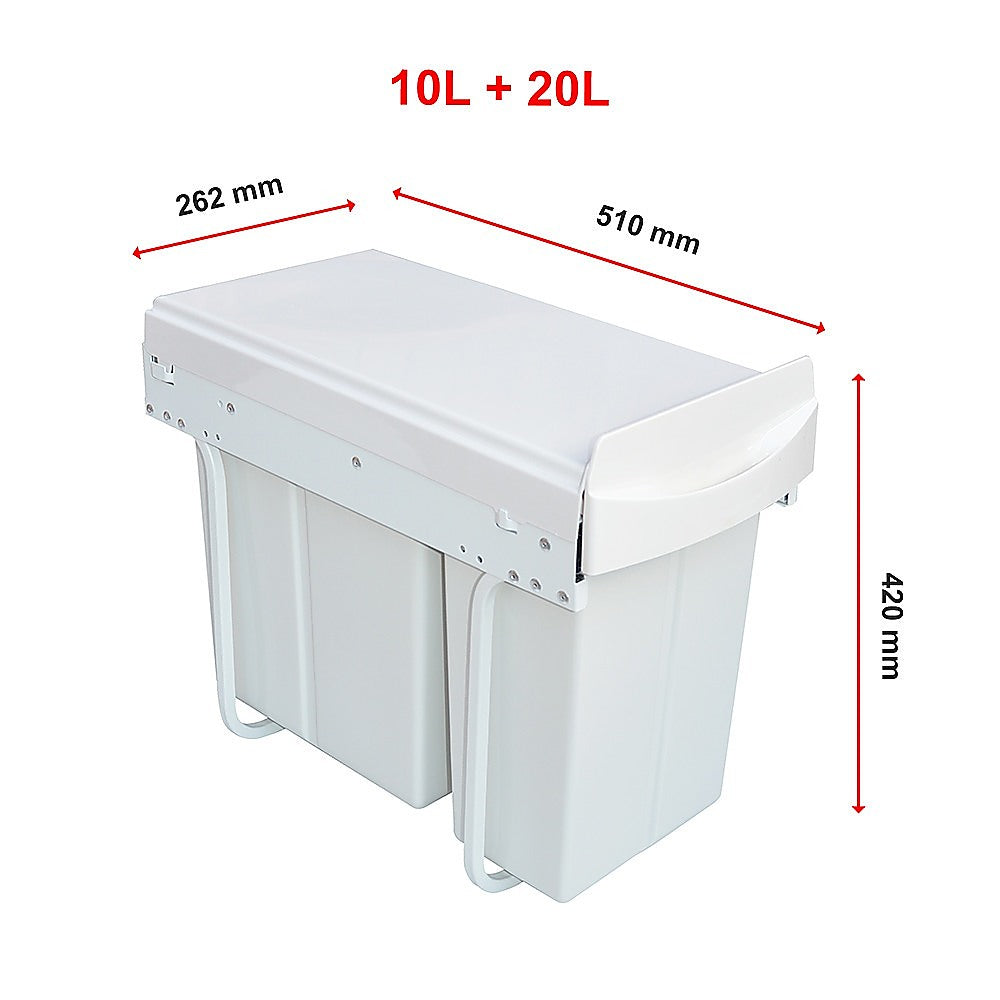 Pull Out Bin Kitchen Double Dual Slide Garbage Rubbish Waste 10L+20L