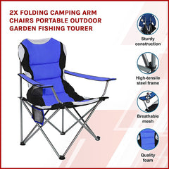 2x Folding Camping Arm Chairs Portable Outdoor Garden Fishing Tourer