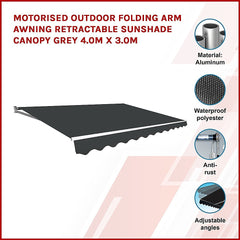 Motorised Outdoor Folding Arm Awning Retractable Sunshade Canopy Grey 4.0m x 3.0m