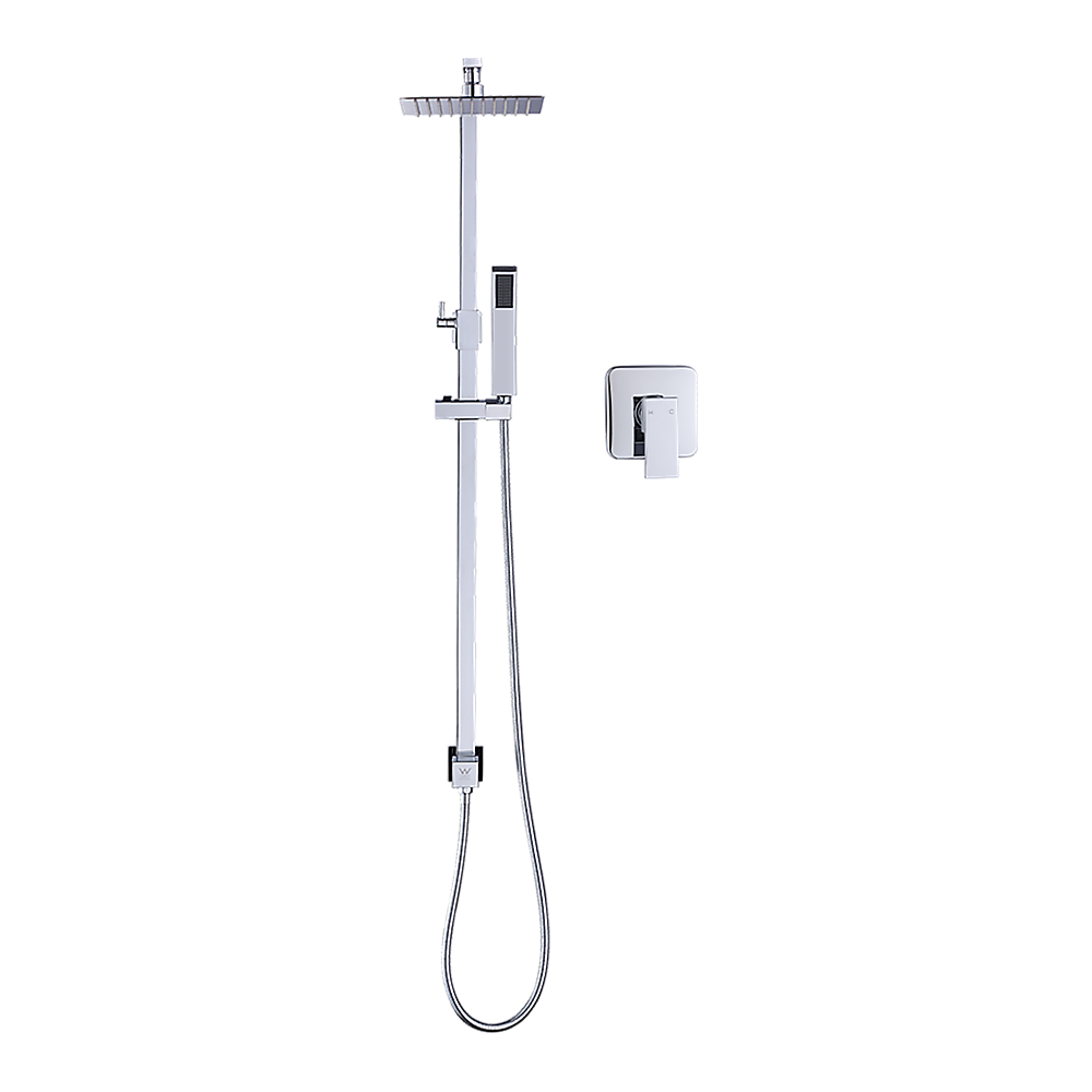 WELS 8" Rain Shower Head Set Square Dual Heads Faucet High Pressure With Mixer