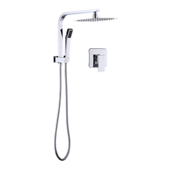 WELS 8" Rain Shower Head Set Square Dual Heads Faucet High Pressure With Mixer