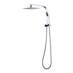 WELS 8" Rain Shower Head Set Square Dual Heads Faucet High Pressure Hand Held