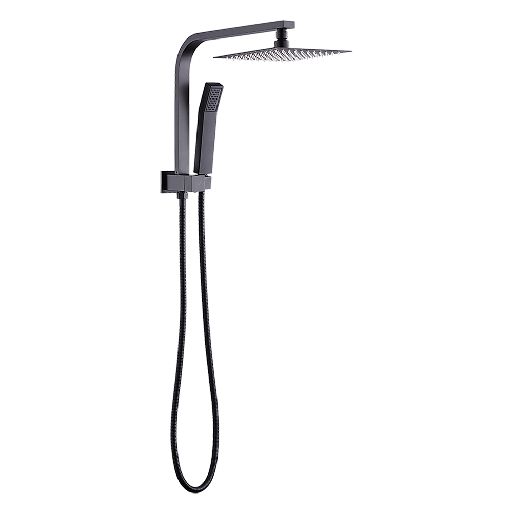 WELS 8" Rain Shower Head Set Square Dual Heads Faucet High Pressure Hand Held