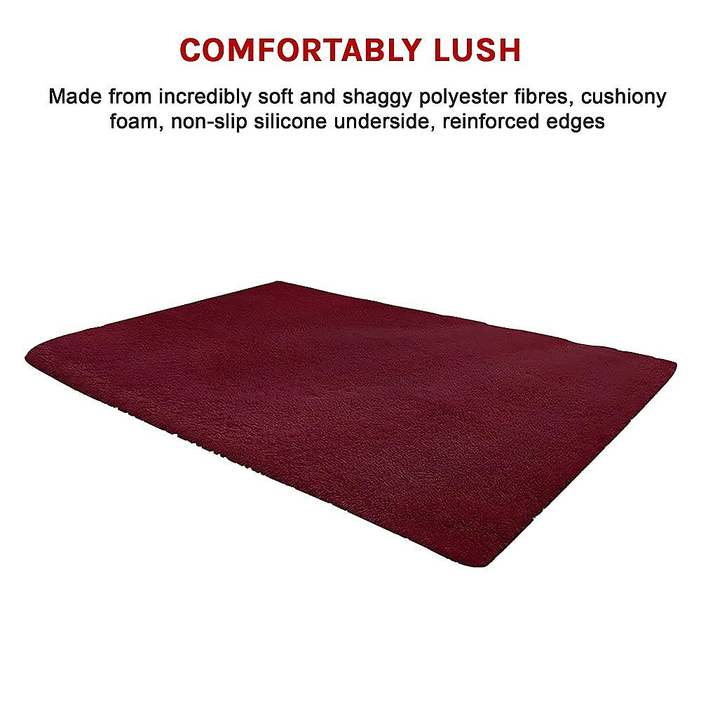 230x200cm Floor Rugs Large Shaggy Rug Area Carpet Bedroom Living Room Mat - Burgundy