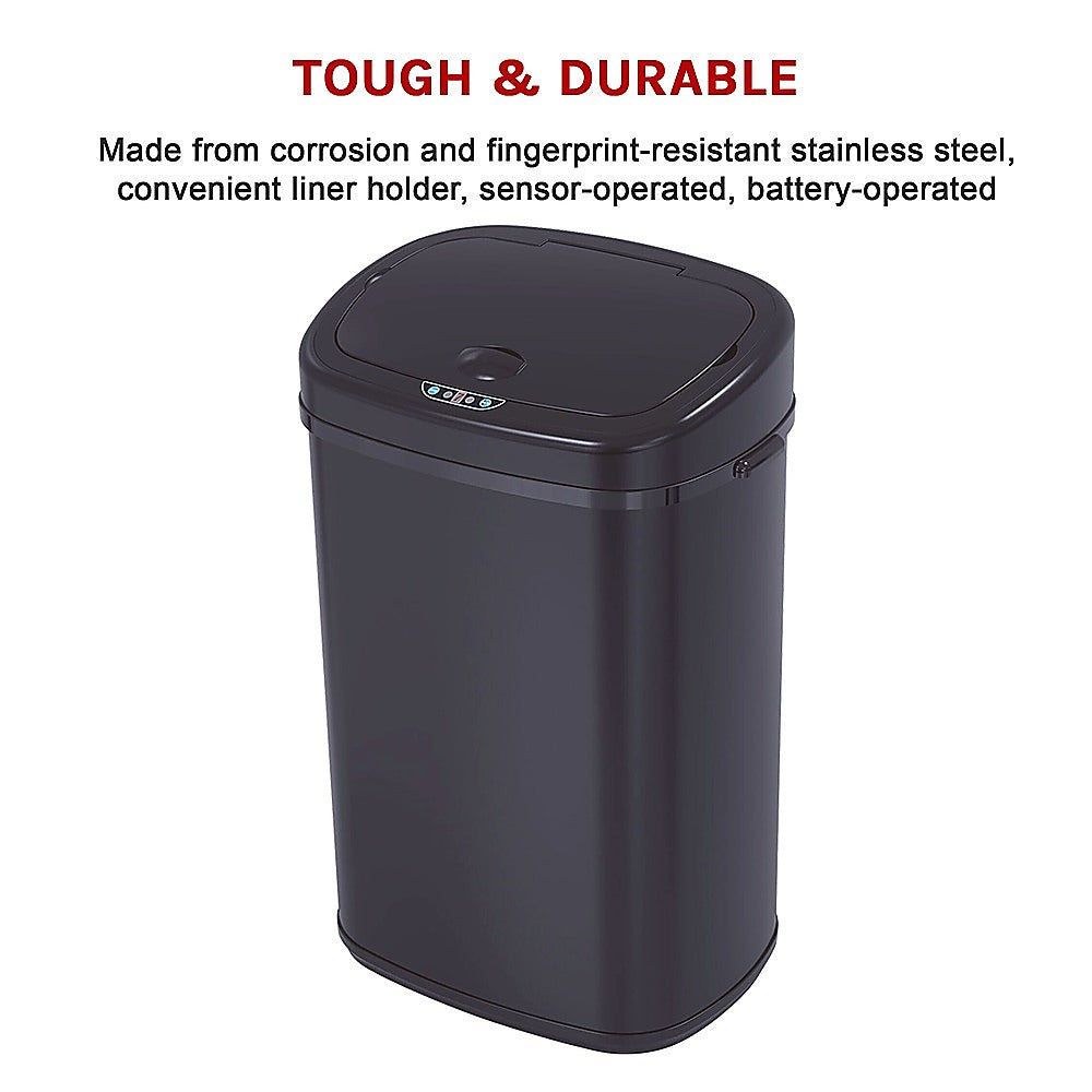 68L Motion Sensor Bin Automatic Stainless Steel Kitchen Rubbish Trash - Black