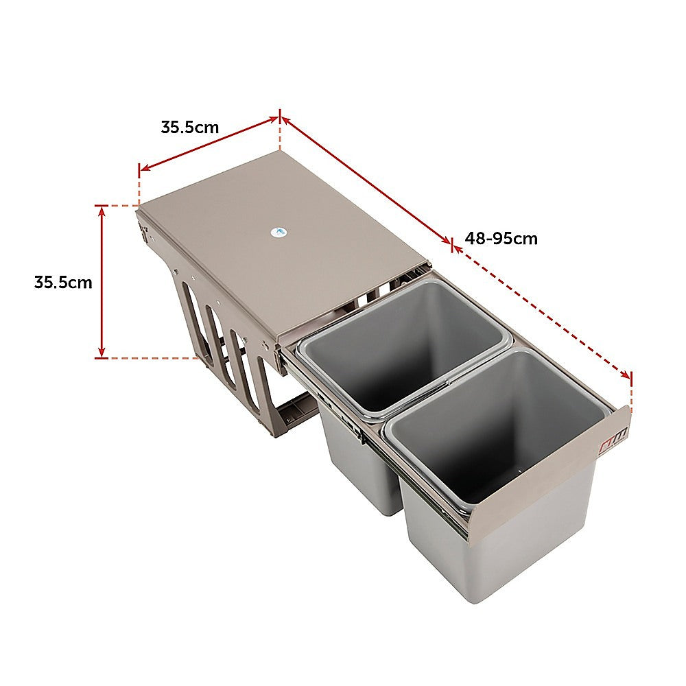 2x 15L Pull Out Trash Bin Dual Kitchen Garbage Waste Basket Cabinet Bin