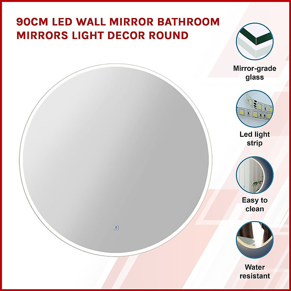 90cm LED Wall Mirror Bathroom Mirrors Light Decor Round