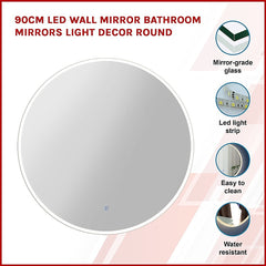 90cm LED Wall Mirror Bathroom Mirrors Light Decor Round