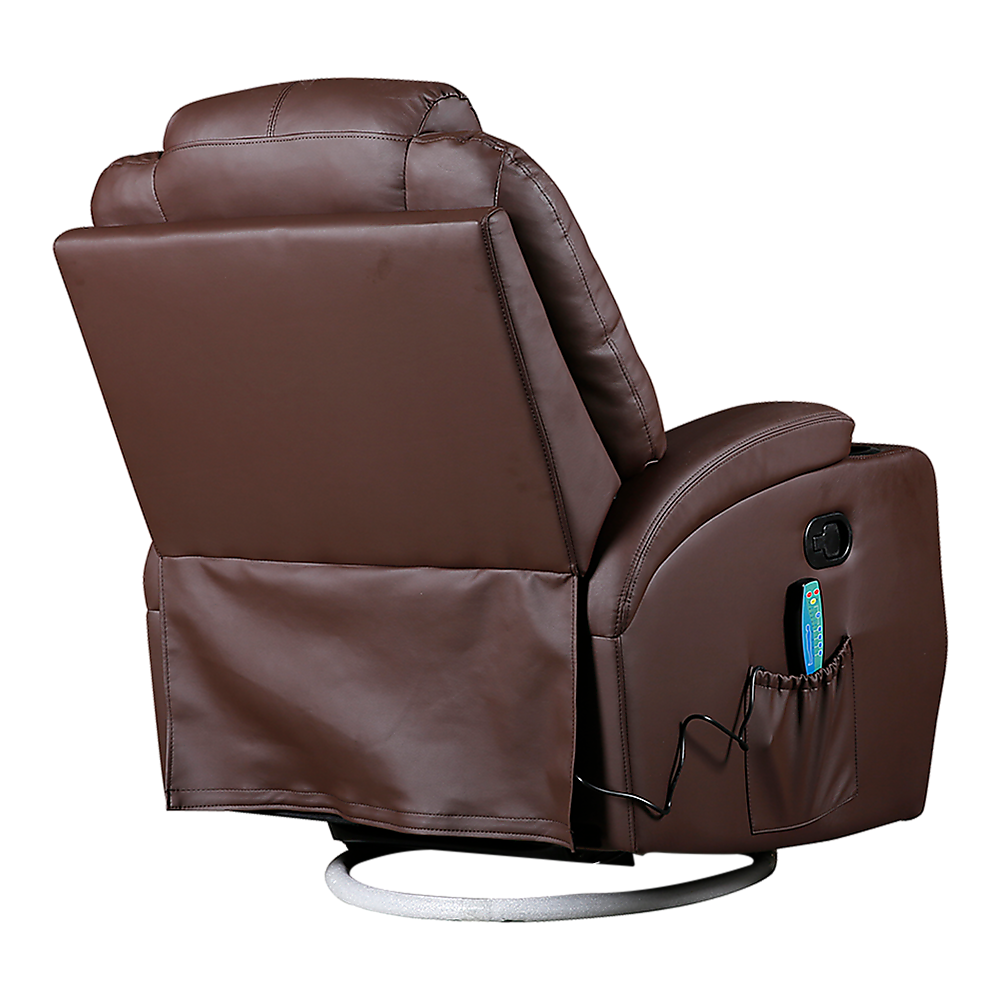 Brown Massage Sofa Chair Recliner 360 Degree Swivel PU Leather Lounge 8 Point Heated.