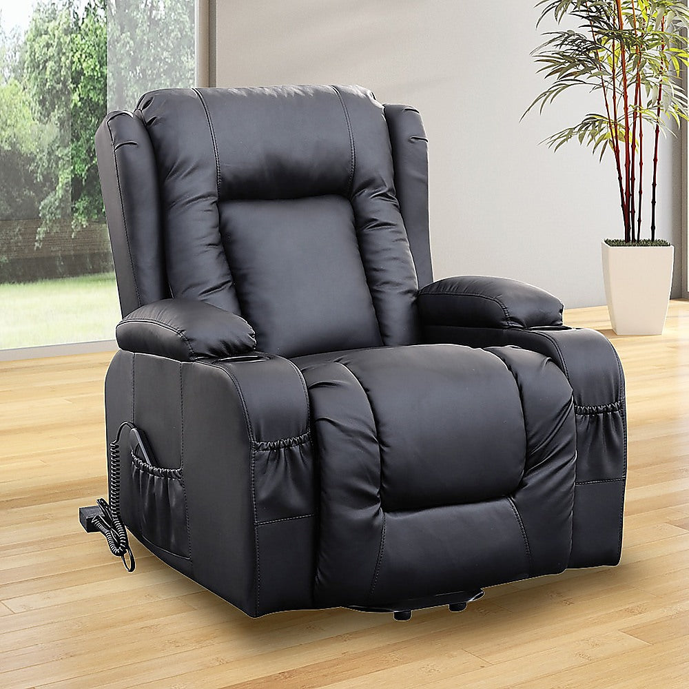 Recliner Chair Electric Massage Chair Lift Heated Leather Lounge Sofa Black.