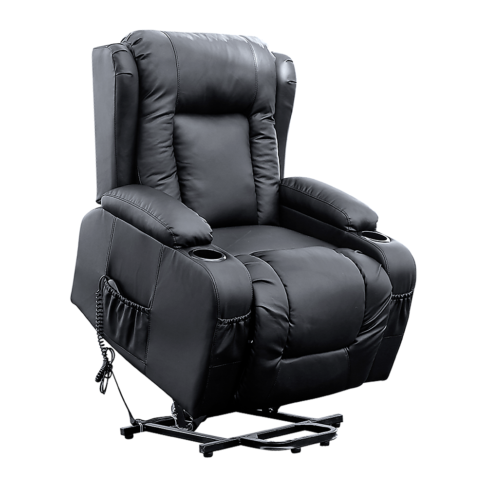 Recliner Chair Electric Massage Chair Lift Heated Leather Lounge Sofa Black.