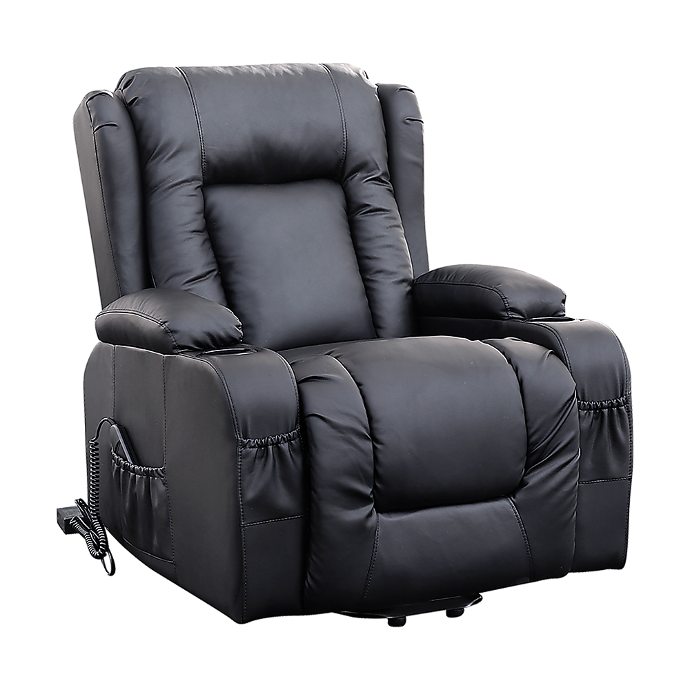 Recliner Chair Electric Massage Chair Lift Heated Leather Lounge Sofa Black.