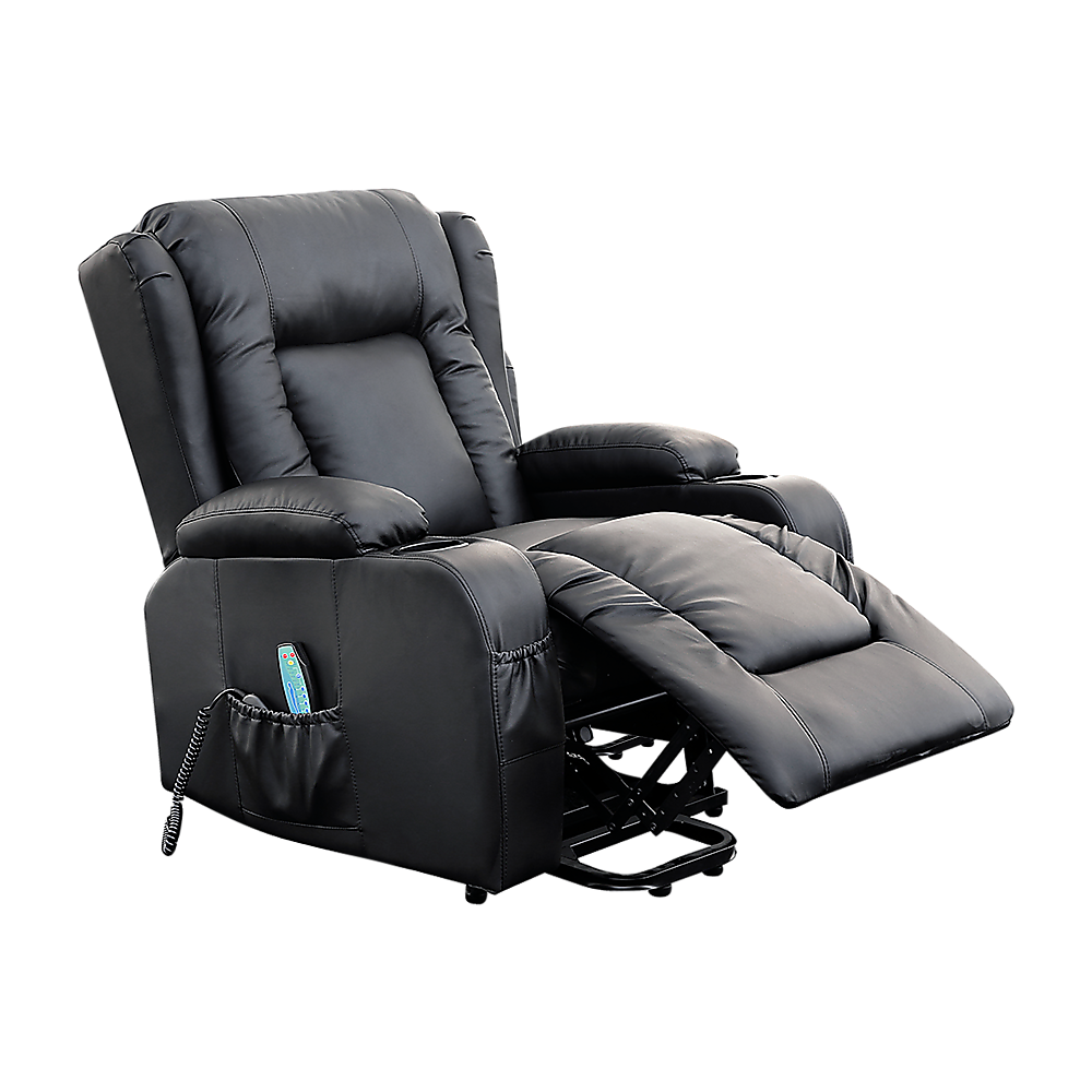 Recliner Chair Electric Massage Chair Lift Heated Leather Lounge Sofa Black.