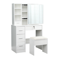 Dressing Table Stool Mirror Jewellery Cabinet Makeup Storage Drawer White