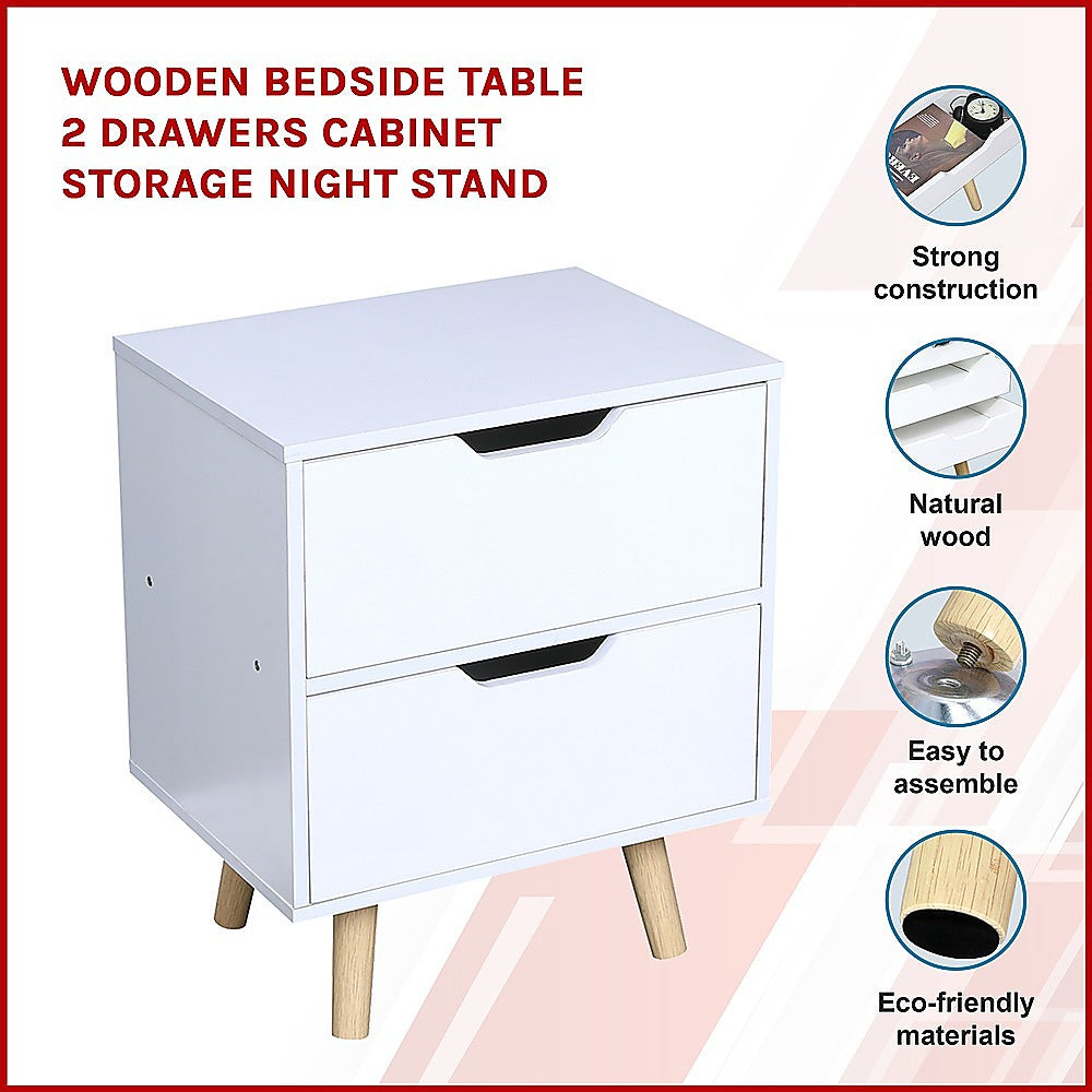 Wooden Bedside Table 2 Drawers Cabinet Storage Night Stand