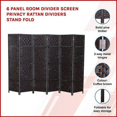 6 Panel Room Divider Screen Privacy Rattan Dividers Stand Fold