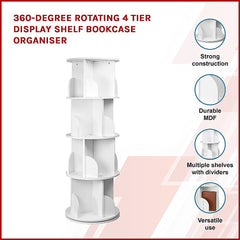 360-degree Rotating 4 Tier Display Shelf Bookcase Organiser