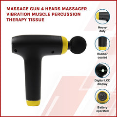 Massage Gun 4 Heads Massager Vibration Muscle Percussion Therapy Tissue