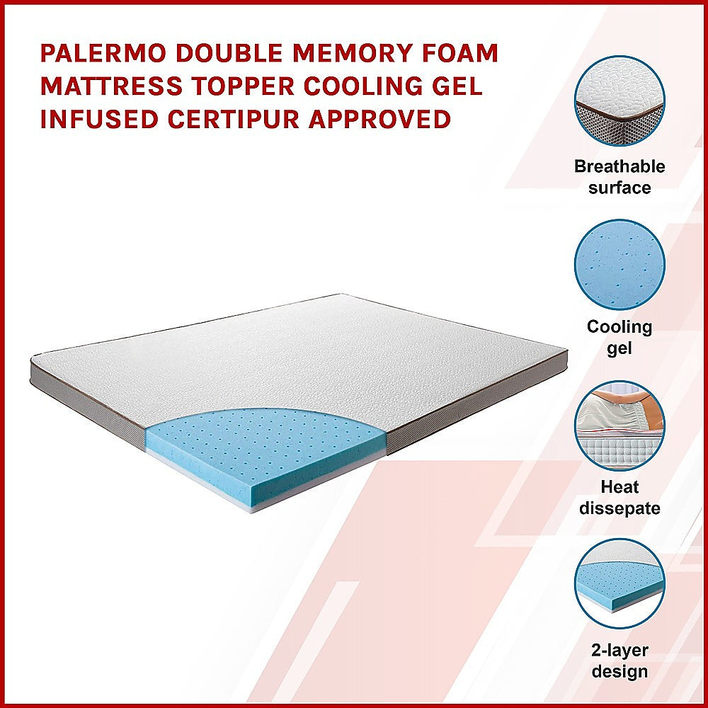 Palermo Double Memory Foam Mattress Topper Cooling Gel Infused CertiPUR Approved
