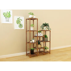 Indoor Outdoor Garden Plant Stand Planter Flower Pot Shelf Wooden Shelving - 9 Shelves