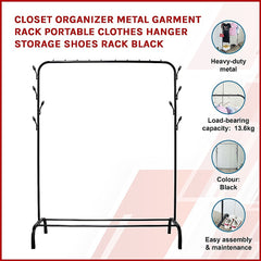 Closet Organizer Metal Garment Rack Portable Clothes Hanger Storage Shoes Rack Black