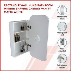 Rectangle Wall Hung Bathroom Mirror Shaving Cabinet Vanity Matte White