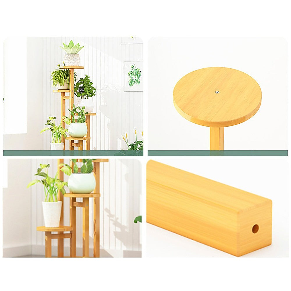 5 Tiers Vertical Bamboo Plant Stand Staged Flower Shelf Rack Outdoor Garden