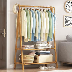 Portable Clothes Rack Coat Garment Stand Bamboo Rail Hanger Airer Closet