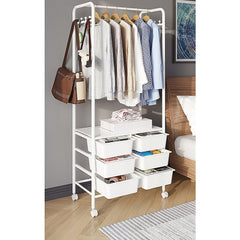 Metal Open Wardrobe Modern Storage Cabinet Tall Clothes Drawers Hanger Coat Rack