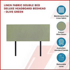 Linen Fabric Double Bed Deluxe Headboard Bedhead - Olive Green