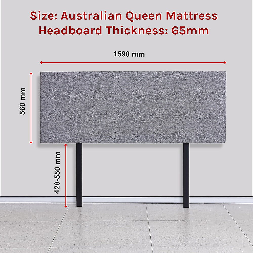 Linen Fabric Queen Bed Deluxe Headboard Bedhead - Slate Ash