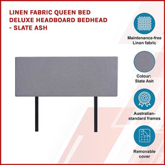 Linen Fabric Queen Bed Deluxe Headboard Bedhead - Slate Ash