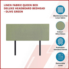 Linen Fabric Queen Bed Deluxe Headboard Bedhead - Olive Green