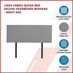 Linen Fabric Queen Bed Deluxe Headboard Bedhead - Night Ash