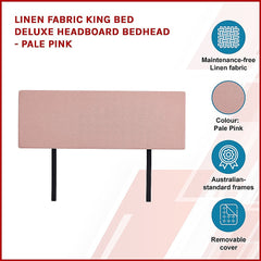 Linen Fabric King Bed Deluxe Headboard Bedhead - Pale Pink