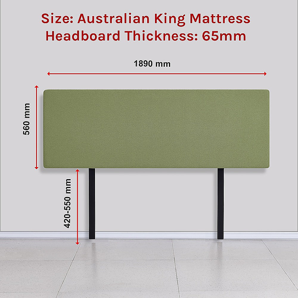 Linen Fabric King Bed Deluxe Headboard Bedhead - Olive Green