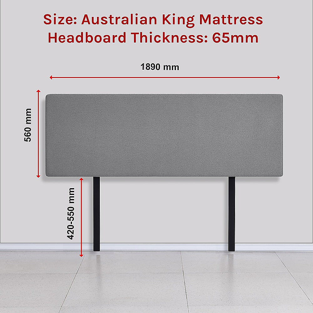 Linen Fabric King Bed Deluxe Headboard Bedhead - Night Ash