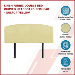 Linen Fabric Double Bed Curved Headboard Bedhead - Sulfur Yellow