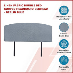 Linen Fabric Double Bed Curved Headboard Bedhead - Berlin Blue