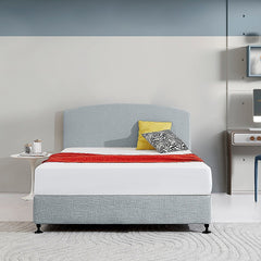 Linen Fabric Queen Bed Curved Headboard Bedhead - Stone Grey